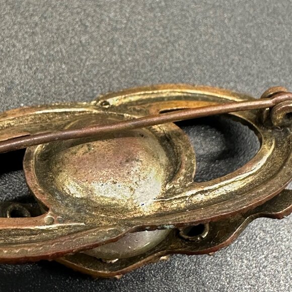 Antique Victorian Snake Brooch Pin Glass Gems Faux Pearl Serpent Jewelry Vintage - Picture 7 of 9